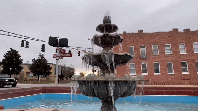 A chilly morning in Milton, Florida, on Tuesday at a frigid 29 degrees, and even the town fountain is frozen.