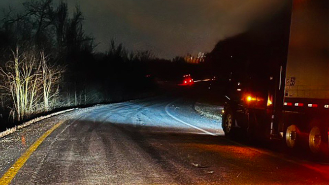 This image shows dangerous driving conditions during a winter storm in Missouri on Saturday, Jan. 4, 2025.