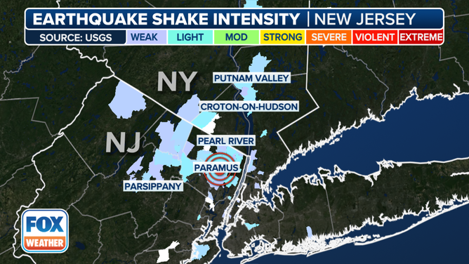 New Jersey Quake Felt Map