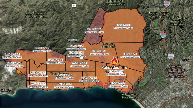 Palisades Fire map