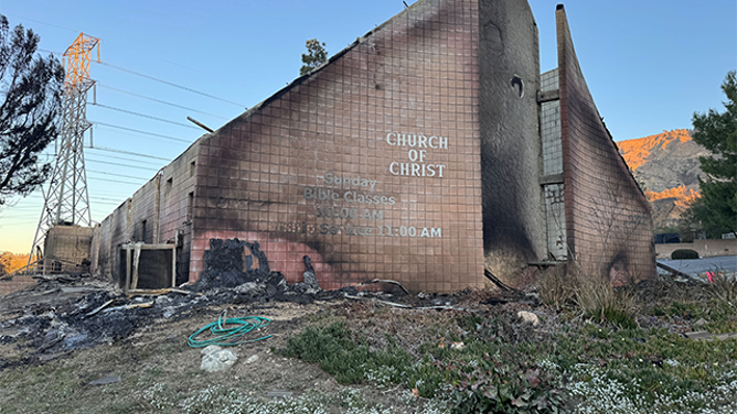 This photo from Jan. 15 shows a church that was destroyed in Pasadena as wildfires raged across the Los Angeles area.