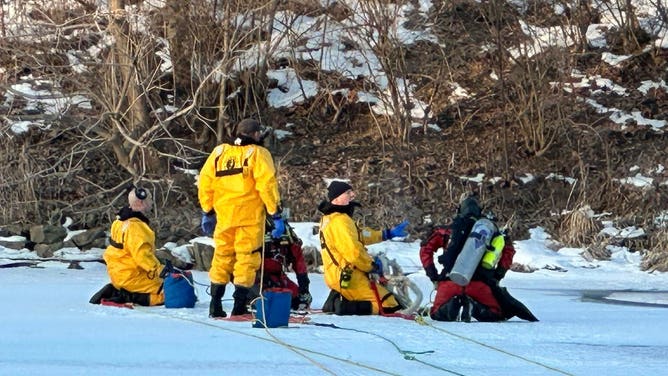 Earlier today IFD Tactical Team 14 was called to assist with recovering a car sitting on top of the ice at 2600 N White River Parkway E Dr. with the car lodged in a now gaping hole in the ice crews were unsuccessful in bringing the vehicle to the shore for tow. We will have to go back in the spring.