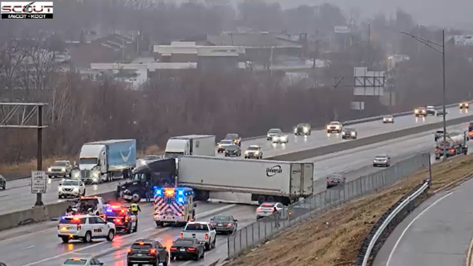 Crash along I-70 in the Kansas City metro on Saturday.