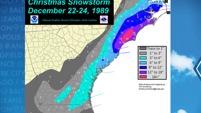 Christmas week snowstorm of 1989 map