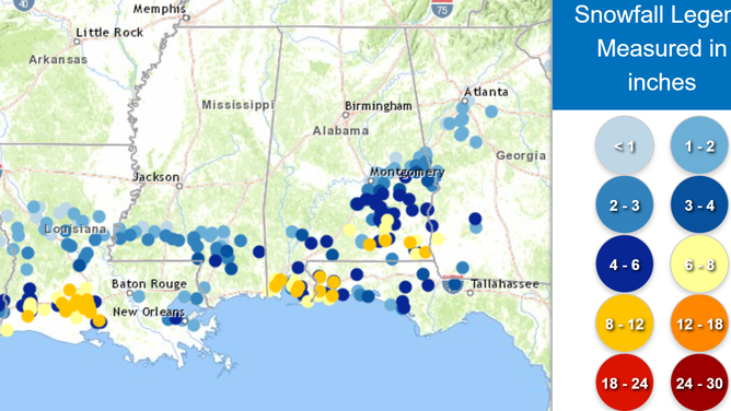 Snowfall accumulation map from 1/21/2025