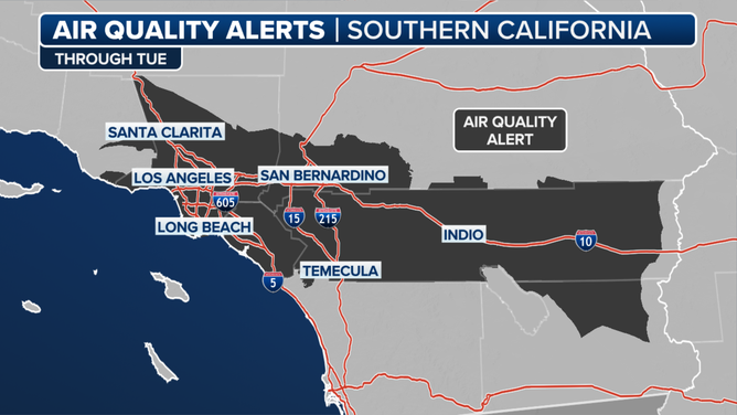 Southern California air quality alert through Tuesday.