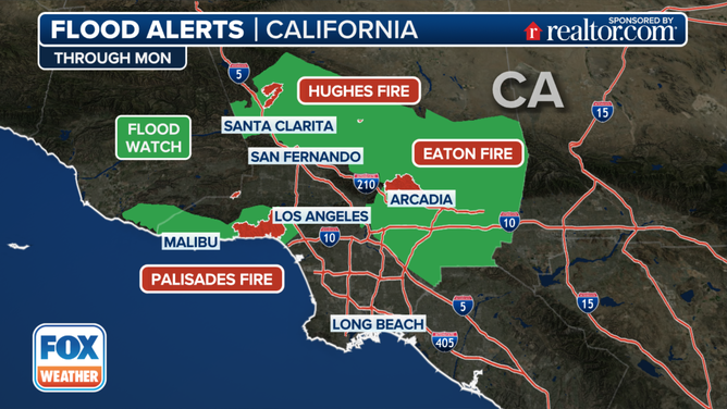 This graphic shows the flood alerts in effect in Southern California.