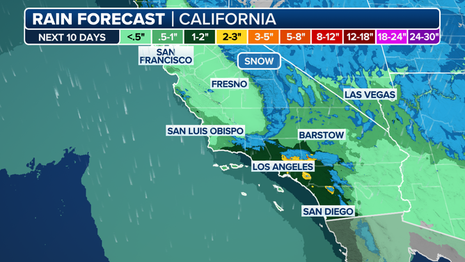 南カリフォルニアの雨予報