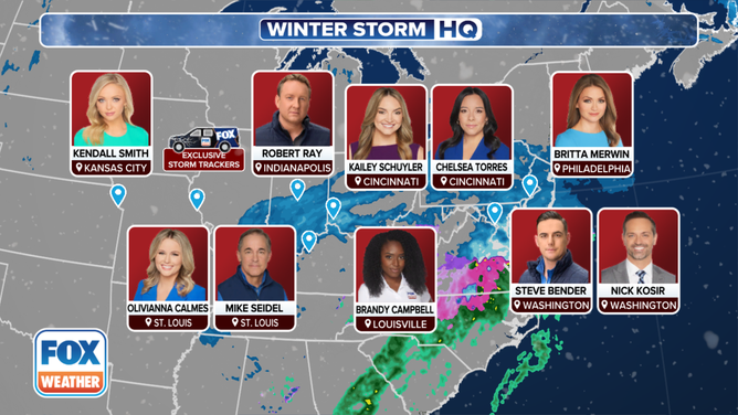 This graphic shows locations of team coverage for the deadly winter storm sweeping across the U.S.