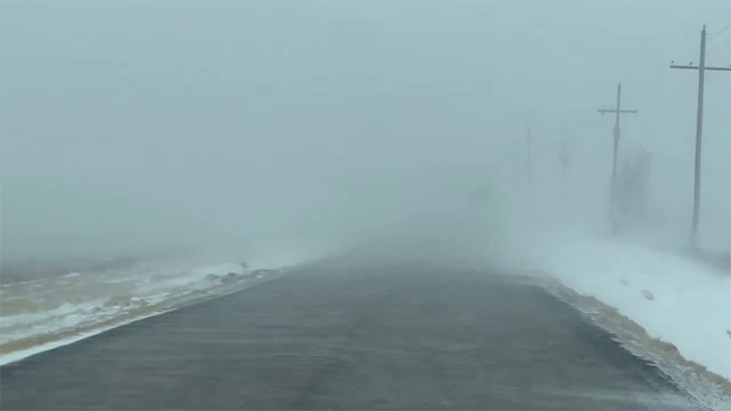 This image shows a snow squall in Amarillo, Texas, on Monday, Jan. 20, 2025.