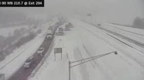 Multiple crashes reported on I-90 in New York amid whiteout conditions during heavy snow