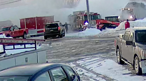 New York firehouse collapses under heavy snow with firefighters on roof narrowly avoiding injury