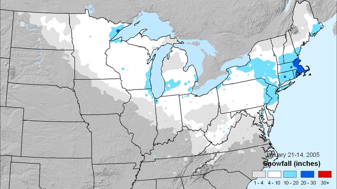 North American Blizzard of 2005 snowfall map