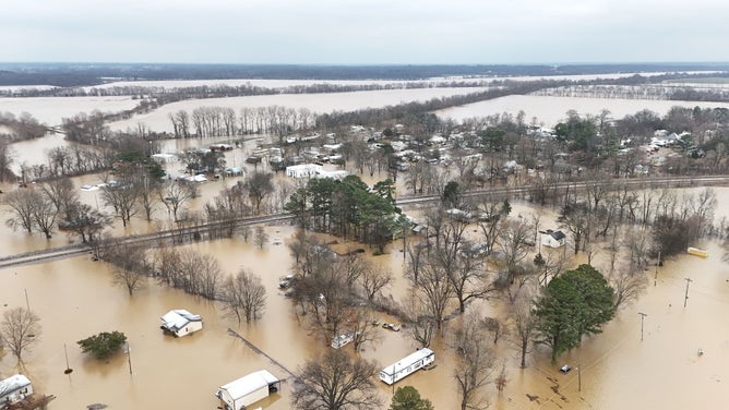 Photo shows flooding in Rives, Tennessee, after a levee failed earlier Sunday.