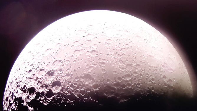 While in lunar orbit, Firefly’s Blue Ghost lander captured an image of the Moon’s south pole on the far left.