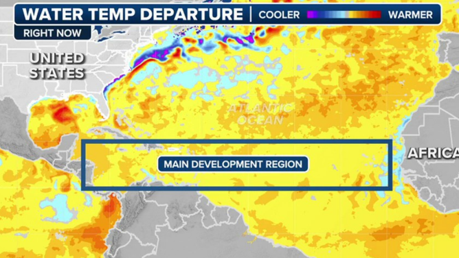 Water temperature anomalies in the Atlantic basin. 