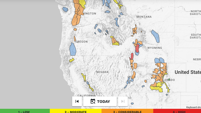 National Avalanche Center 2/18/2025 danger map.