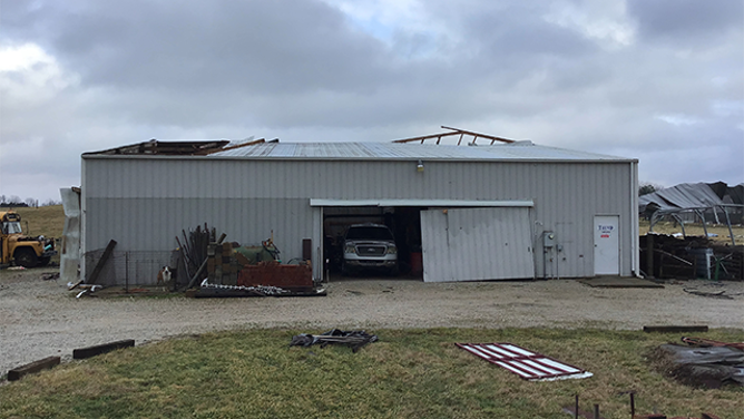 This image shared by NOAA shows some of the damage left behind after a tornado in Hart County, Kentucky, on Thursday, Feb. 6, 2025.