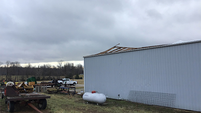 This image shared by NOAA shows some of the damage left behind after a tornado in Hart County, Kentucky, on Thursday, Feb. 6, 2025.