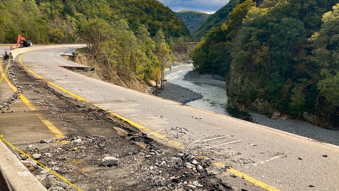 Damage to I-40 in North Carolina after Hurricane Helene wiped out parts of the Interstate in September 2024.