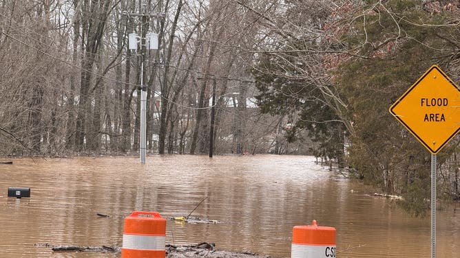 This imaged shared by FOX Weather Correspondent Brandy Campbell shows flooding in Clarksville, Tennessee, on Sunday, Feb. 16, 2025.