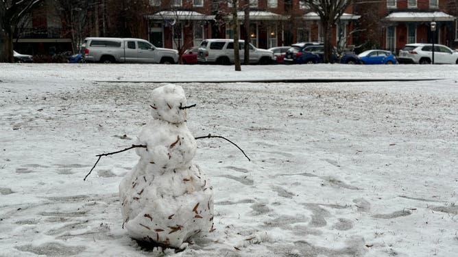 A snowman in Richmond, Virginia, as a winter storm moves through the area Tuesday.
