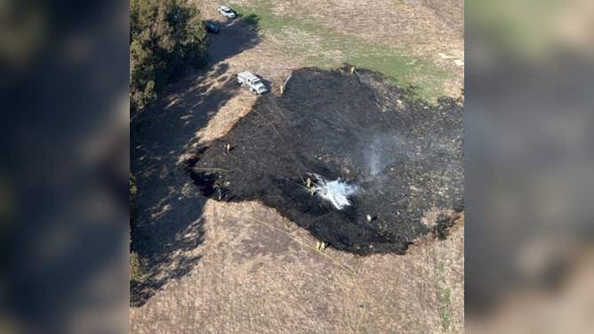 The burn area after a small plane crash on Jan. 29, 2025 near U.S. 101 in Santa Barbara County.