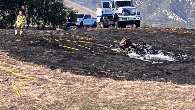 The burn area after a small plane crash on Jan. 29, 2025 near U.S. 101 in Santa Barbara County.