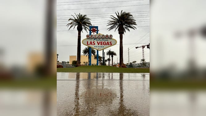 Rain falls in Las Vegas for the first time in seven months. 