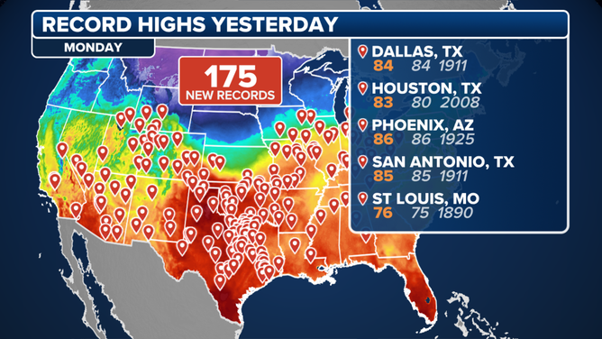 Record highs map for 2/3/2025