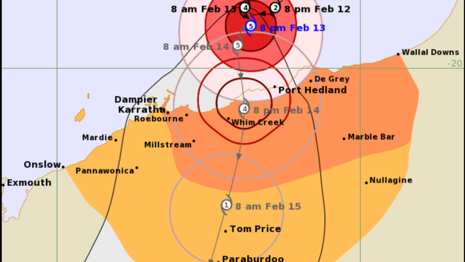 Forecast track of Tropical Cyclone Zelia.