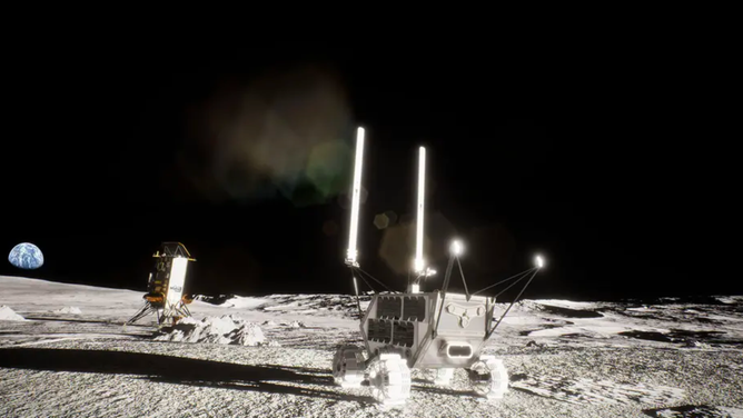 A rendering of the MAPP rover and Nova-C lander on the Moon’s surface, courtesy of Intuitive Machines, 2) Nokia base station unit, re-engineered for the lunar mission.