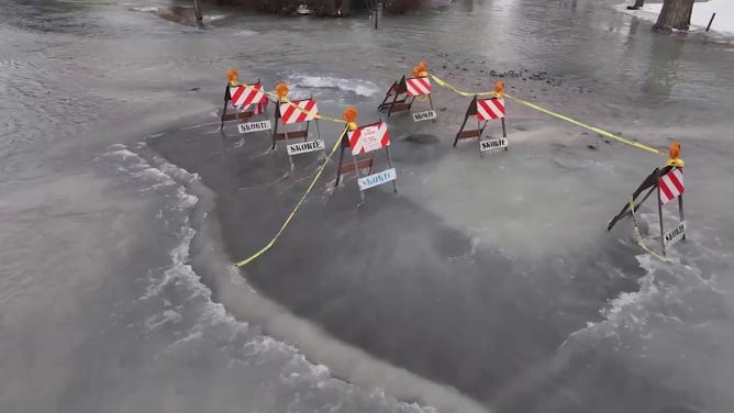 Site of the water main break at the intersection of East Prairie Road and Emerson Street.