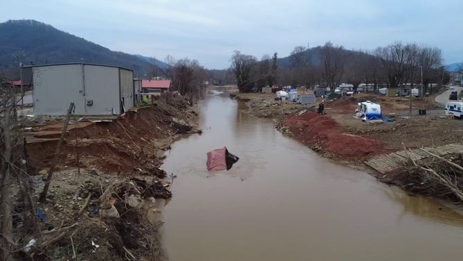 FOX Weather Correspondent Robert Ray shared these photos as he toured the community of Swannanoa, North Carolina, which was devastated by Hurricane Helene last year. He spoke with residents who are still trying to recover as winter weather descended upon the region.