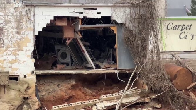 FOX Weather Correspondent Robert Ray shared these photos as he toured the community of Swannanoa, North Carolina, which was devastated by Hurricane Helene last year. He spoke with residents who are still trying to recover as winter weather descended upon the region.