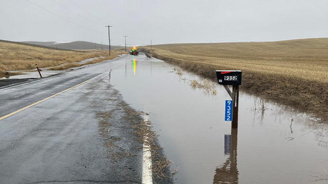 Images shared by the Washington State Department of Transportation show flooding in Whitman County on Sunday, Feb. 23, 2025.