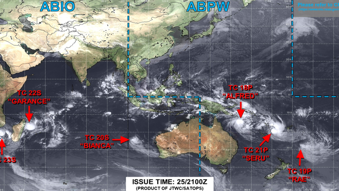 At one time, six cyclones were swirling across the Southern Hemisphere in late February.