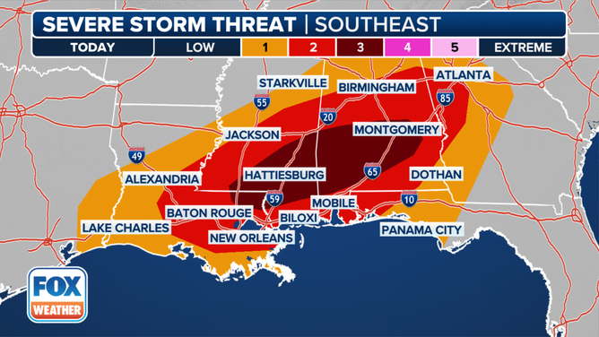 Increased severe weather threat for the South on Wednesday.