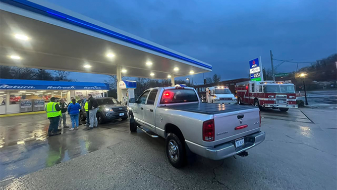 This photo shows city and county officials in Huntington, West Virginia, as flooding is reported across the region on Thursday, Feb. 6, 2025.