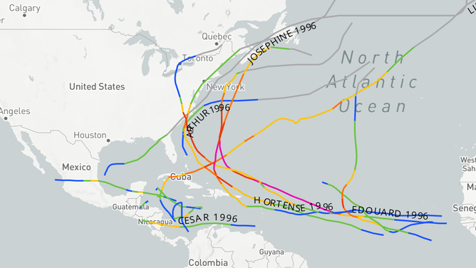 1996 tropical cyclone activity tracks