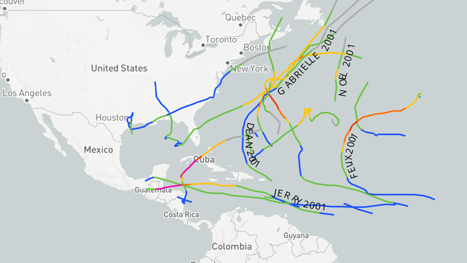 2001 tropical cyclone tracks