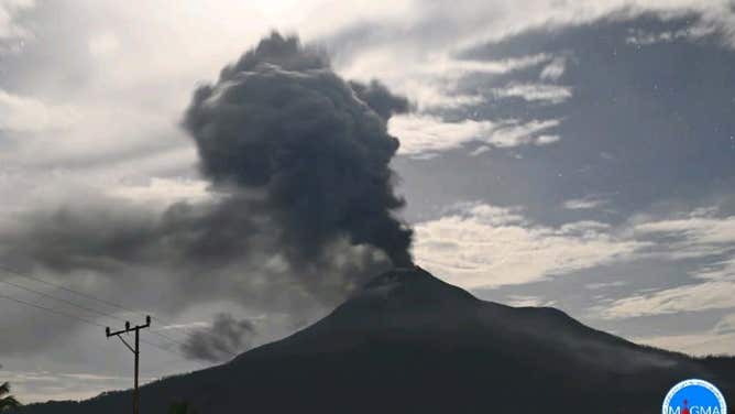 Mount Lewotobi Laki-Laki spews volcanic ash during an eruption on March 20, 2025.