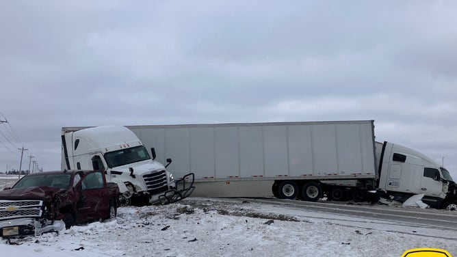An accident involving two semis and a truck on Hwy 69 near Alleman, Iowa.