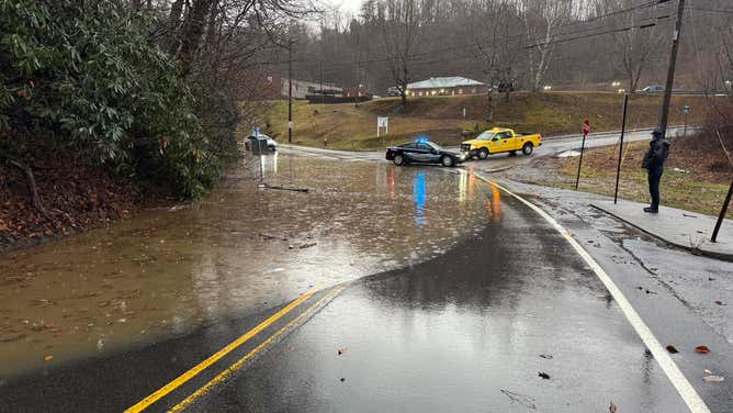 Police in Boone, North Carolina closed a road that flooded Wednesday morning.