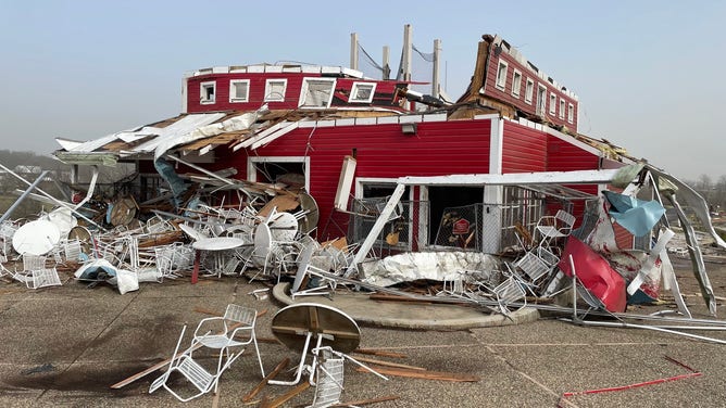 Damage sustained to a Purina Farms building after a tornado hit on March 14.