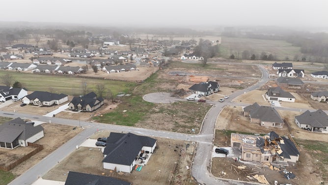 Tornado damage in Paragould, Arkansas after the March 2025 tornado.