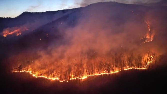 A view of the Black Cove Fire burning in Polk County, North Carolina.