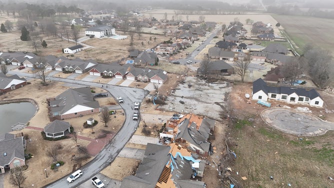 Tornado damage in Paragould, Arkansas after the March 2025 tornado.