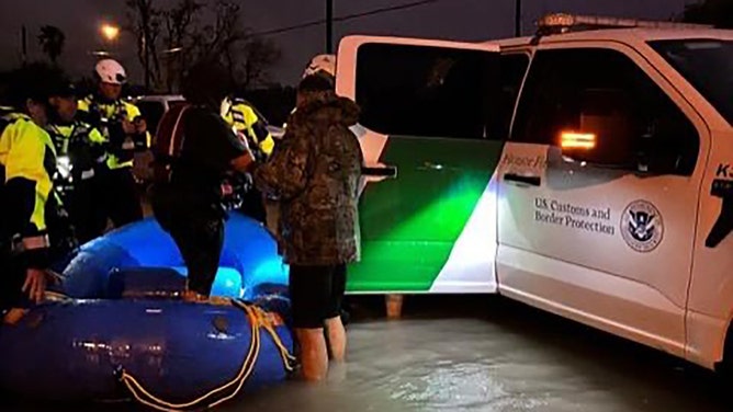 U.S. Border Patrol agents worked through the night Thursday in the Rio Grande Valley, rescuing residents affected by the storms' impacts.