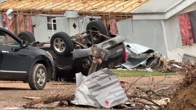 Damage is seen in Elliot, Mississippi, on March 15, 2025, after a tornado hit.